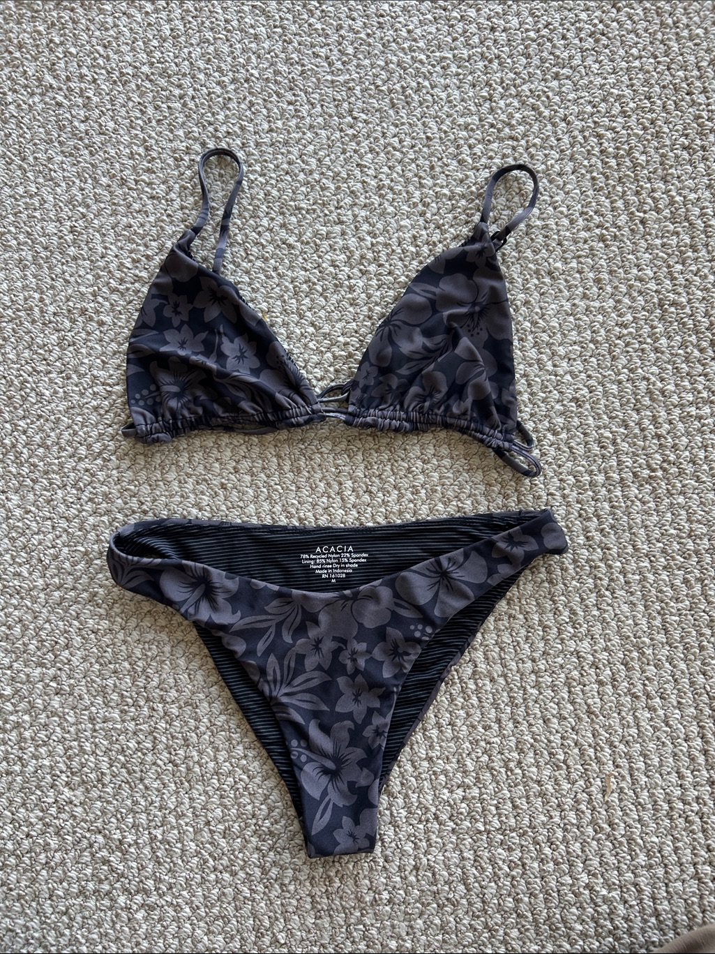 Acacia Swimwear Gigi Triangle Top With Floral Black Bottoms